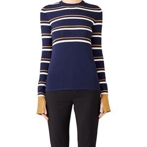 Elegant Navy and Gold Striped Long Sleeve Top
